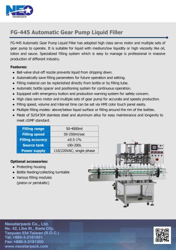 Automatic Gear Pump Liquid Filler FG-445