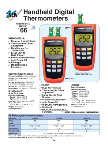 Handheld Thermocouple Thermometers  HH800 Series