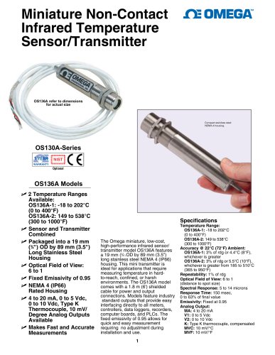 Miniature Non-Contact Infrared Temperature Sensor/Transmitte