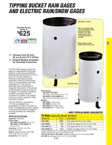 TIPPING BUCKET RAIN GAGES AND ELECTRIC RAIN/SNOW GAGES