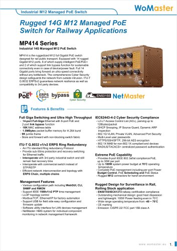 MP414- Industrial 14G Managed M12 PoE Switch | WoMaster