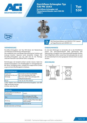 Durchfluss-Schauglas Typ 530 PN 10/63