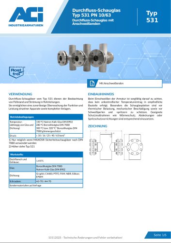 Durchfluss-Schauglas Typ 531 PN 10/63