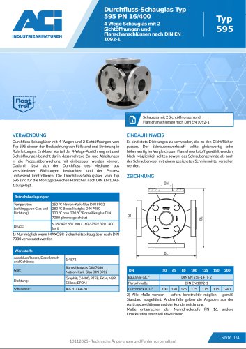 Durchfluss-Schauglas Typ 595 PN 16/400