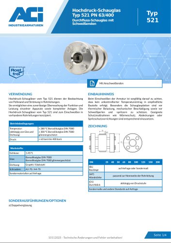 Hochdruck-Schauglas Typ 521 PN 63/400