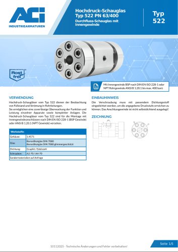 Hochdruck-Schauglas Typ 522 PN 63/400