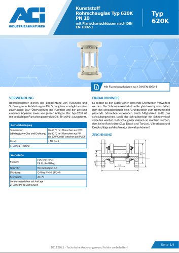 Kunststoff Rohrschauglas Typ 620K PN 10
