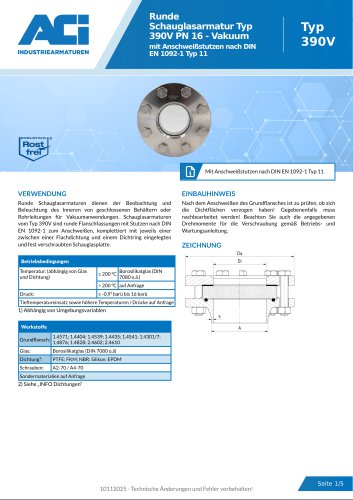 Runde Schauglasarmatur Typ 390V PN 16 - Vakuum