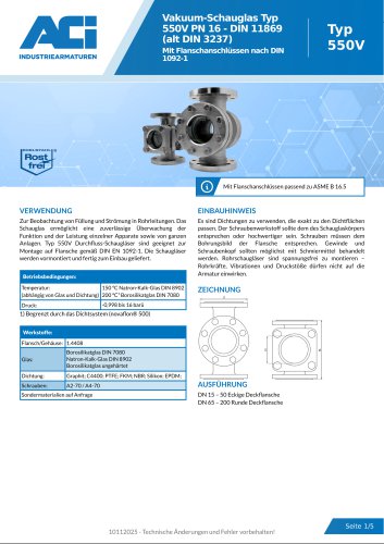 Vakuum-Schauglas Typ 550V PN 16 - DIN 11869 (alt DIN 3237)
