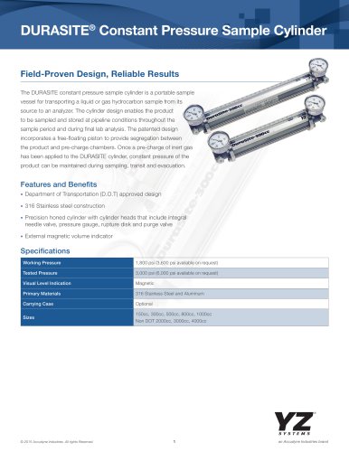 DURASITE® Constant Pressure Sample Cylinder