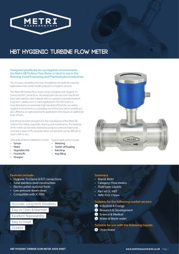 HBT Hygienic Turbine Flow Meter