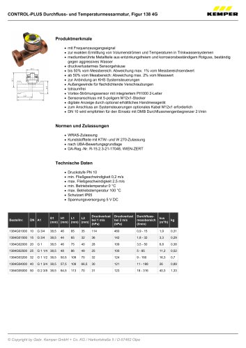 CONTROL-PLUS Durchfluss- und Temperaturmessarmatur, Figur 138 4G