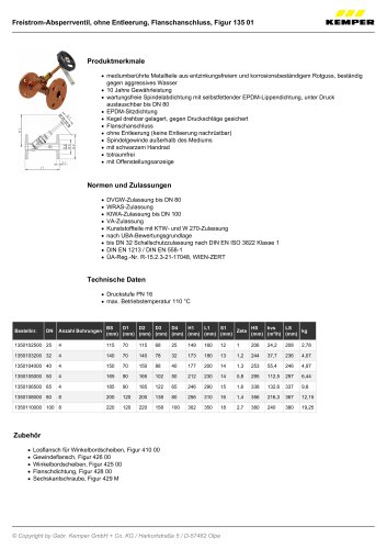 Freistrom-Absperrventil, ohne Entleerung, Flanschanschluss, Figur 135 01