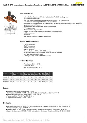 MULTI-THERM automatisches Zirkulations-Regulierventil, 50 °C bis 65 °C, MAPRESS, Figur 143 22