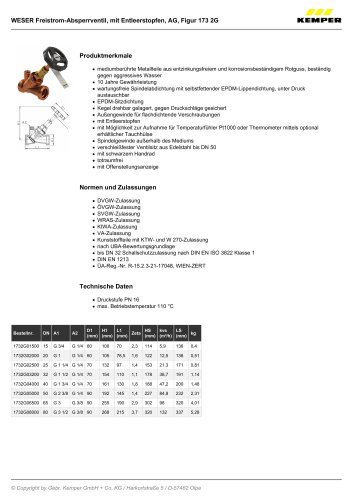 WESER Freistrom-Absperrventil, mit Entleerstopfen, AG, Figur 173 2G