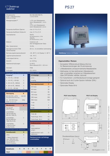 Datenblatt Differenzdruckmessumformer PS 27