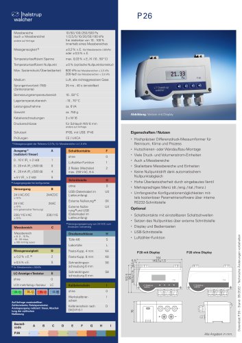 Datenblatt hochpräziser Differenzdruckmessumformer P 26