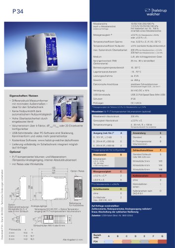 Datenblatt Schaltschrank-Differenzdruckmessumformer P 34