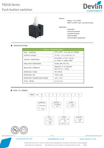 Push button switches Series PS018