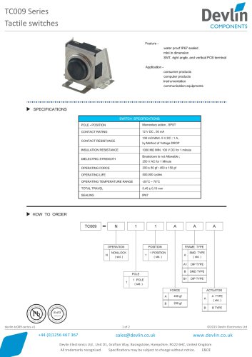 Tactile switches TC009 Series