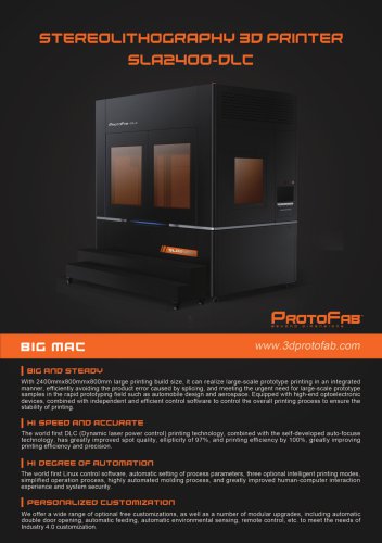 ProtoFab 3D printer SLA 2400 DLC  brochure