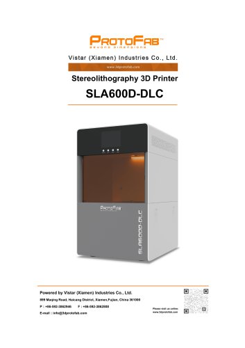 ProtoFab 3D printer SLA 600D DLC specification