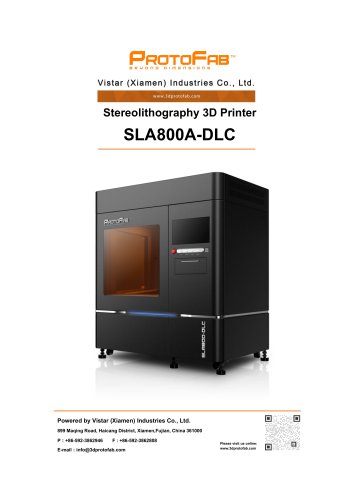 ProtoFab 3D printer SLA 800A DLC specification