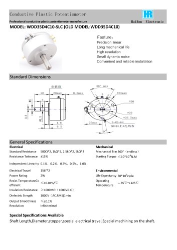 ANGULAR DISPLACEMENT SENSOR / POTENTIOMETER / HIGH-RESOLUTION / PRECISION-WDD35D1C10