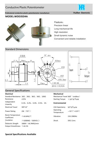 ANGULAR DISPLACEMENT SENSOR / POTENTIOMETER / HIGH-RESOLUTION / PRECISION-WDD35D4A