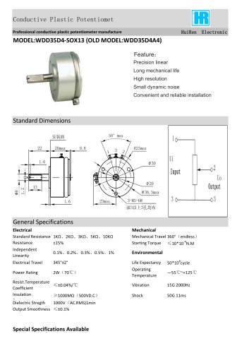 ANGULAR DISPLACEMENT SENSOR / POTENTIOMETER / HIGH-RESOLUTION / PRECISION-WDD35D4A4