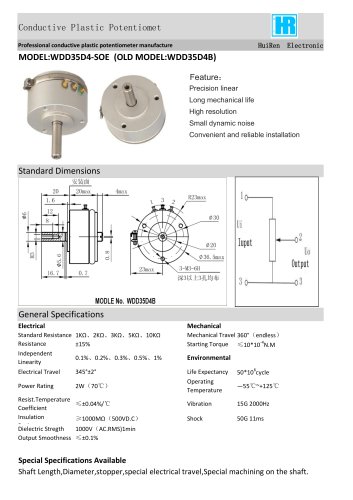 ANGULAR DISPLACEMENT SENSOR / POTENTIOMETER / HIGH-RESOLUTION / PRECISION-WDD35D4B