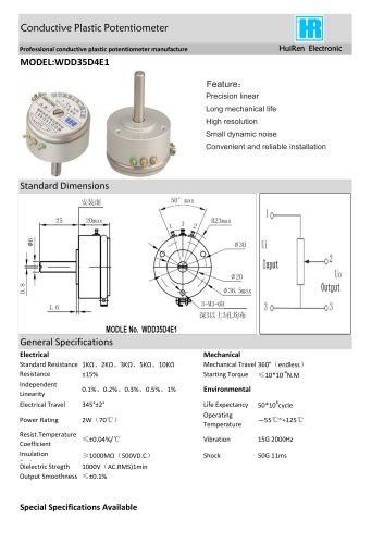 ANGULAR DISPLACEMENT SENSOR / POTENTIOMETER / HIGH-RESOLUTION / PRECISION-WDD35D4E1