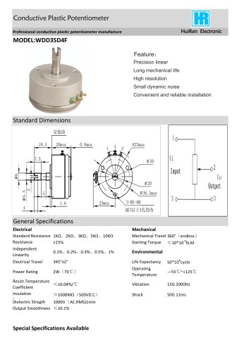 ANGULAR DISPLACEMENT SENSOR / POTENTIOMETER / HIGH-RESOLUTION / PRECISION-WDD35D4F