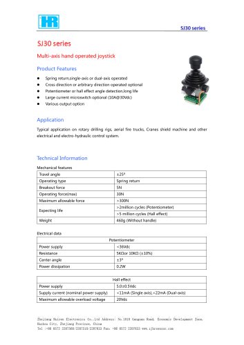 SINGLE-AXIS JOYSTICK / 2-AXIS / HALL EFFECT / POTENTIOMETER-SJ30