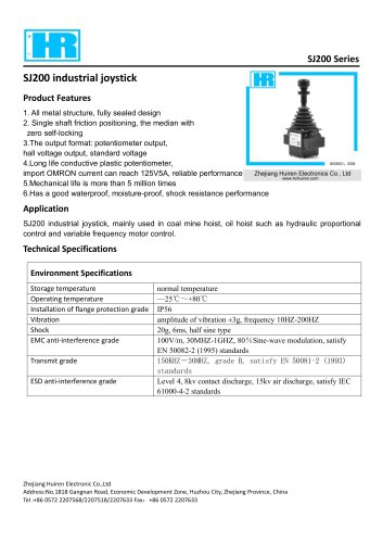 SJ200-SINGLE-AXIS JOYSTICK / HALL EFFECT / POTENTIOMETER / RUGGED