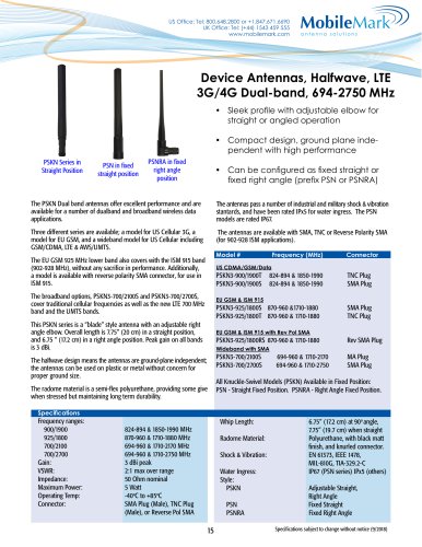 Device Antennas, Halfwave, LTE 3G/4G Dual-band, 694-2750 MHz