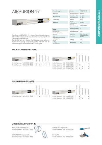 Konfigurationsoptionen UV Anlage AIRPURION 17