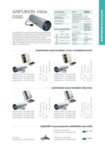 Konfigurationsoptionen UV Anlage AIRPURION inline D500