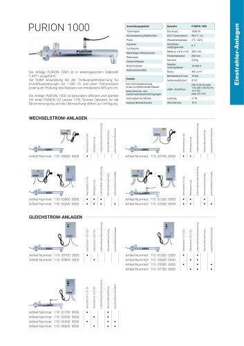 Konfigurationsoptionen UV Anlage PURION 1000