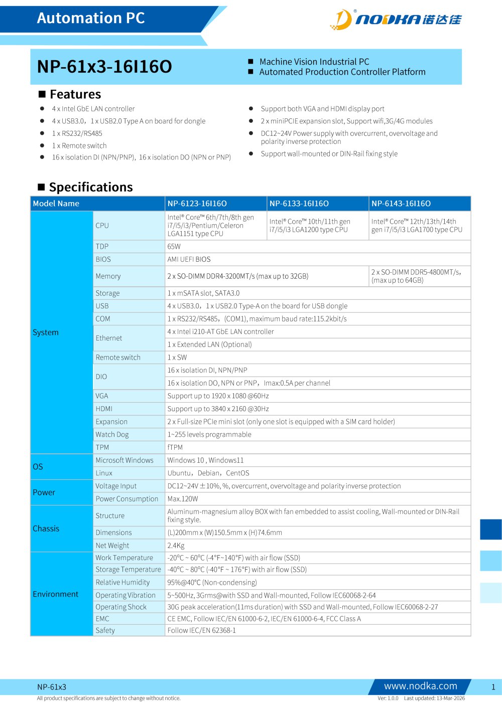 NP-61X3 Series Datasheet - NODKA Automation Technology