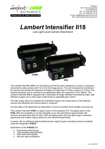 Lambert Intensifier II18 Low Light Level Camera Attachment