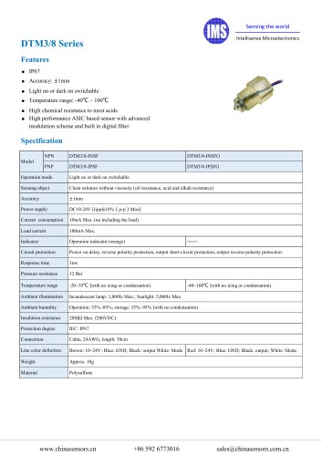 Plastic liquid level sensor DTM3-8 series