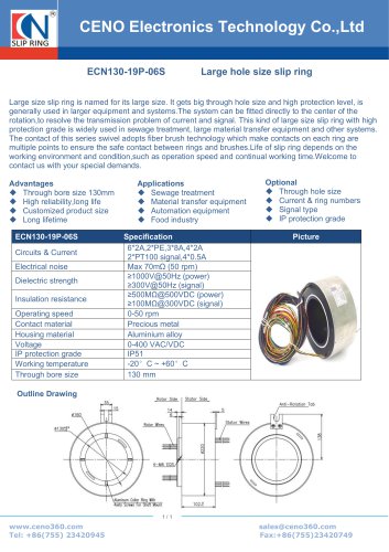 CENO 130mm through bore slip ring with PT100 signal ECN130-19P-06S