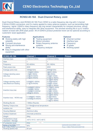 CENO 2 channel RF rotary joint up to 40GHz RCN02-40-18A