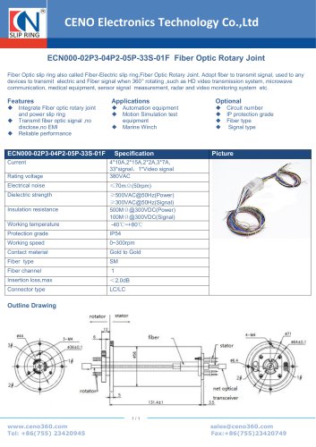 CENO Fiber Optic Rotary Joint ECN000-02P3-04P2-05P-33S-01F