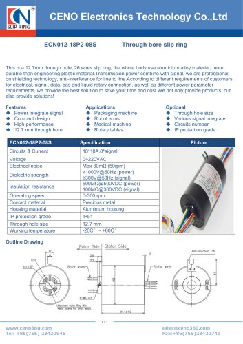 CENO Hollow shaft rotary joint 12.7mm hole ECN012-18P2-08S