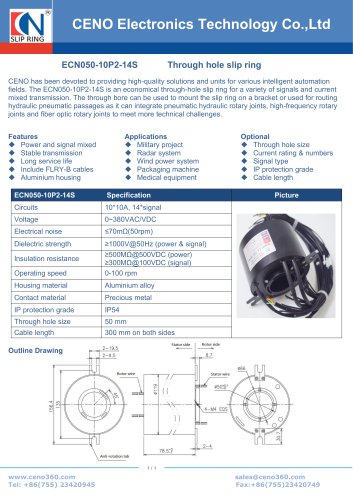 CENO Hollow shaft slip ring with hole 50mm ECN050-10P2-14S