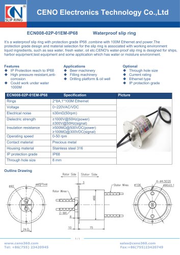 CENO IP68 water proof slip ring ECN008-02P-01EM-IP68