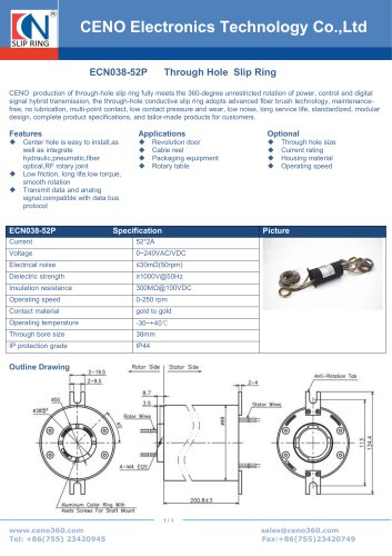 CENO multi channel slip ring for Rotary table ECN038-52P