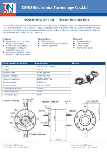 CENO Radar antenna slip ring with hole 35mm ECN035-06P2-05P1-12S